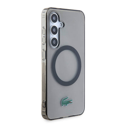 Galaxy S24 Kılıf Lacoste Orjinal Lisanslı M-safe Şarj Özellikli Transparan Timsah Logo Baskılı Kapak Siyah