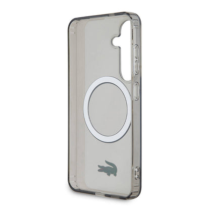 Galaxy S24 Kılıf Lacoste Orjinal Lisanslı M-safe Şarj Özellikli Transparan Timsah Logo Baskılı Kapak Siyah