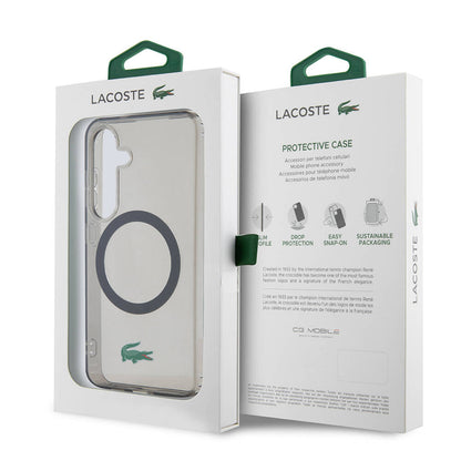 Galaxy S24 Kılıf Lacoste Orjinal Lisanslı M-safe Şarj Özellikli Transparan Timsah Logo Baskılı Kapak Siyah
