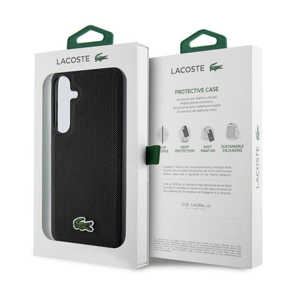 Galaxy S24 Kılıf Lacoste Orjinal Lisanslı PU Pike Desenli Arka Yüzey İkonik Timsah Dokuma Logolu Kapak Lacivert