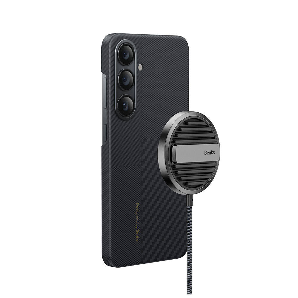 Galaxy S24 Kılıf M-safe Şarj Özellikli Karbon Fiber Benks Montage ArmorAir Kevlar Kapak Siyah