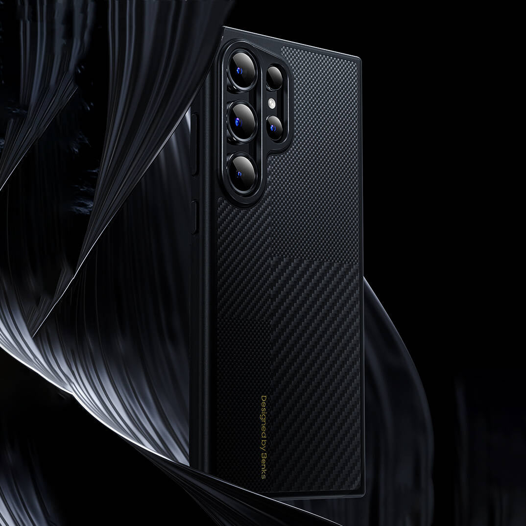 Galaxy S24 Kılıf M-safe Şarj Özellikli Karbon Fiber Benks Montage Hybrid ArmorPro Kevlar Kapak Siyah