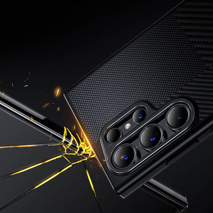 Galaxy S24 Kılıf M-safe Şarj Özellikli Karbon Fiber Benks Montage Hybrid ArmorPro Kevlar Kapak Siyah
