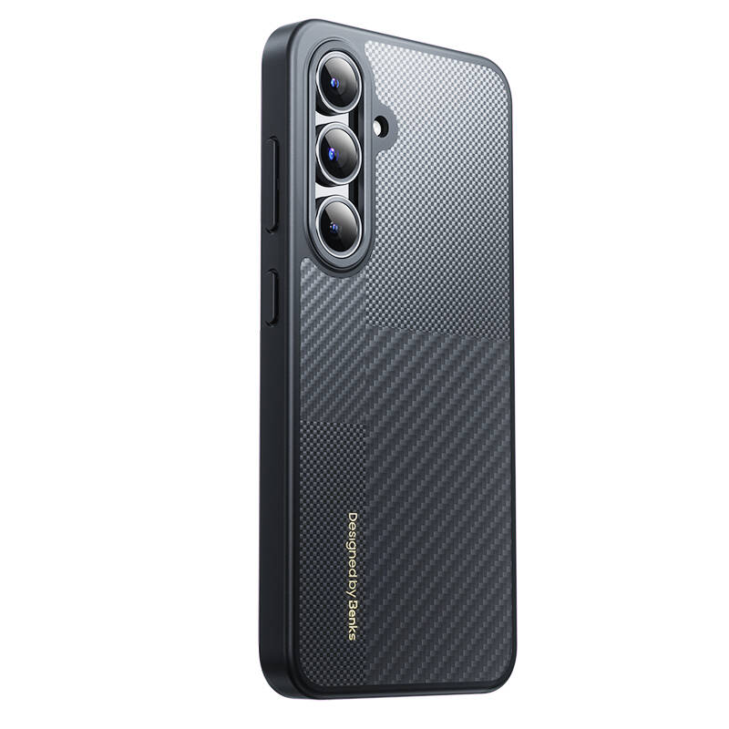 Galaxy S24 Kılıf M-safe Şarj Özellikli Karbon Fiber Benks Montage Hybrid ArmorPro Kevlar Kapak Siyah