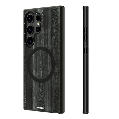 Galaxy S24 Ultra Kılıf M-safe Şarj Özellikli Sararmaya Dayanıklı Youngkit Wood Forest Serisi Kapak Siyah