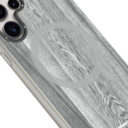 Galaxy S24 Ultra Kılıf M-safe Şarj Özellikli Sararmaya Dayanıklı Youngkit Wood Forest Serisi Kapak Gri