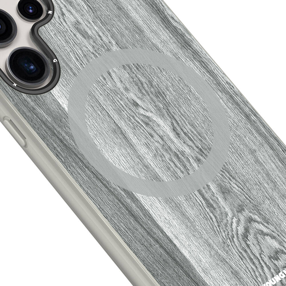 Galaxy S24 Ultra Kılıf M-safe Şarj Özellikli Sararmaya Dayanıklı Youngkit Wood Forest Serisi Kapak Kahverengi