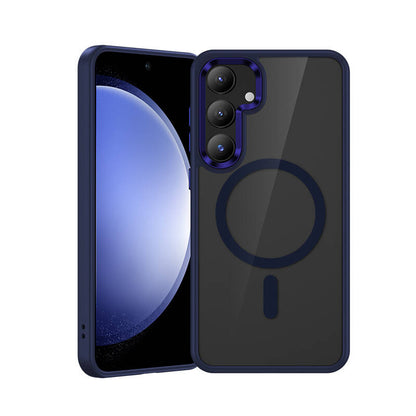 Galaxy S24 Kılıf M-safe Şarj Özellikli Şeffaf Arka Yüzey Benks MagClap TPU Çerçeve Kapak Mavi