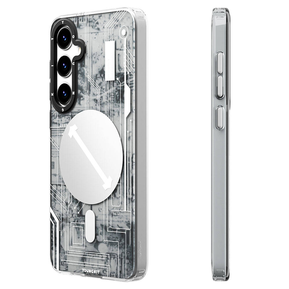 Galaxy S24 Kılıf M-safe Şarj Özellikli YoungKit Technology Serisi Kapak Beyaz