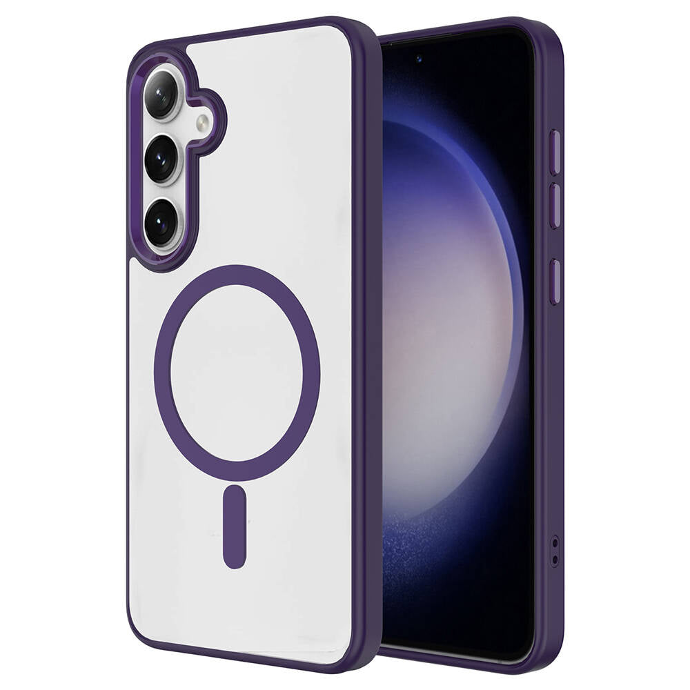 Galaxy S24 Kılıf M-safe Şarj Özellikli Zore Krom M-safe Silikon Kapak Derin Mor