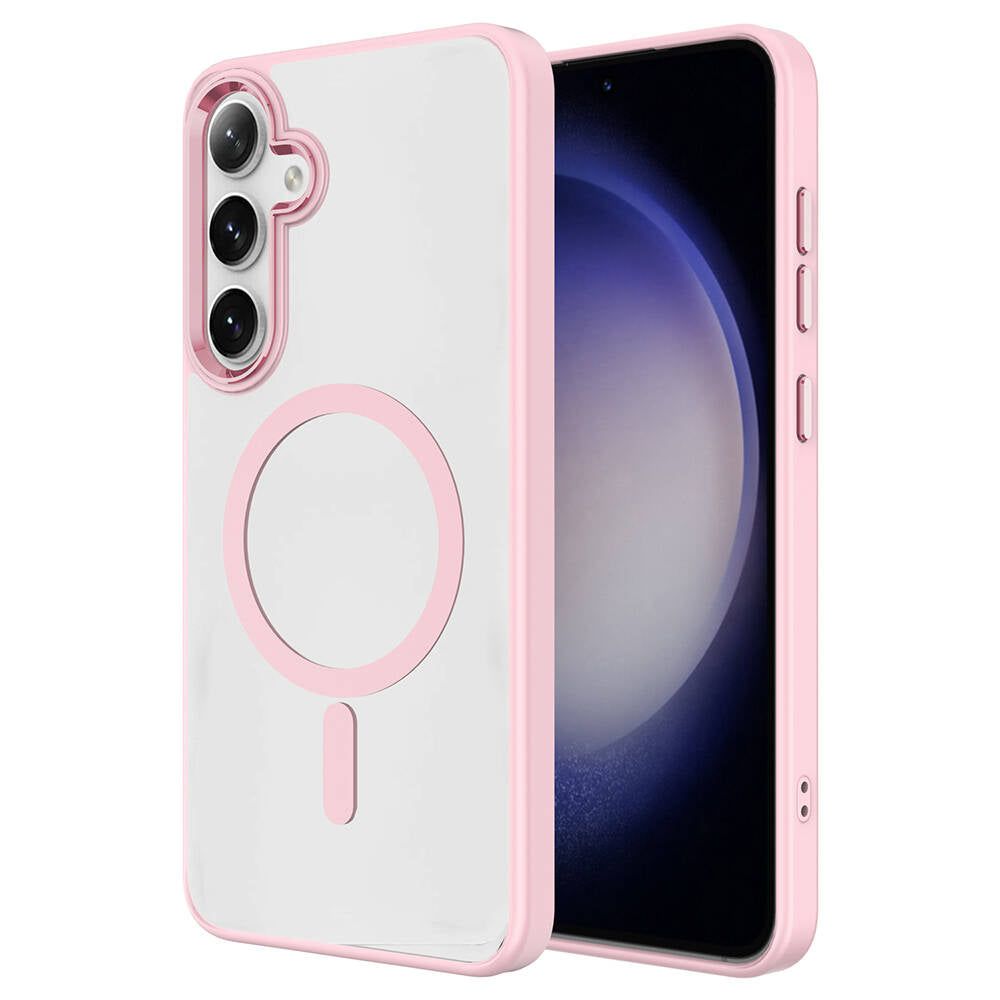 Galaxy S24 Kılıf M-safe Şarj Özellikli Zore Krom M-safe Silikon Kapak Mavi