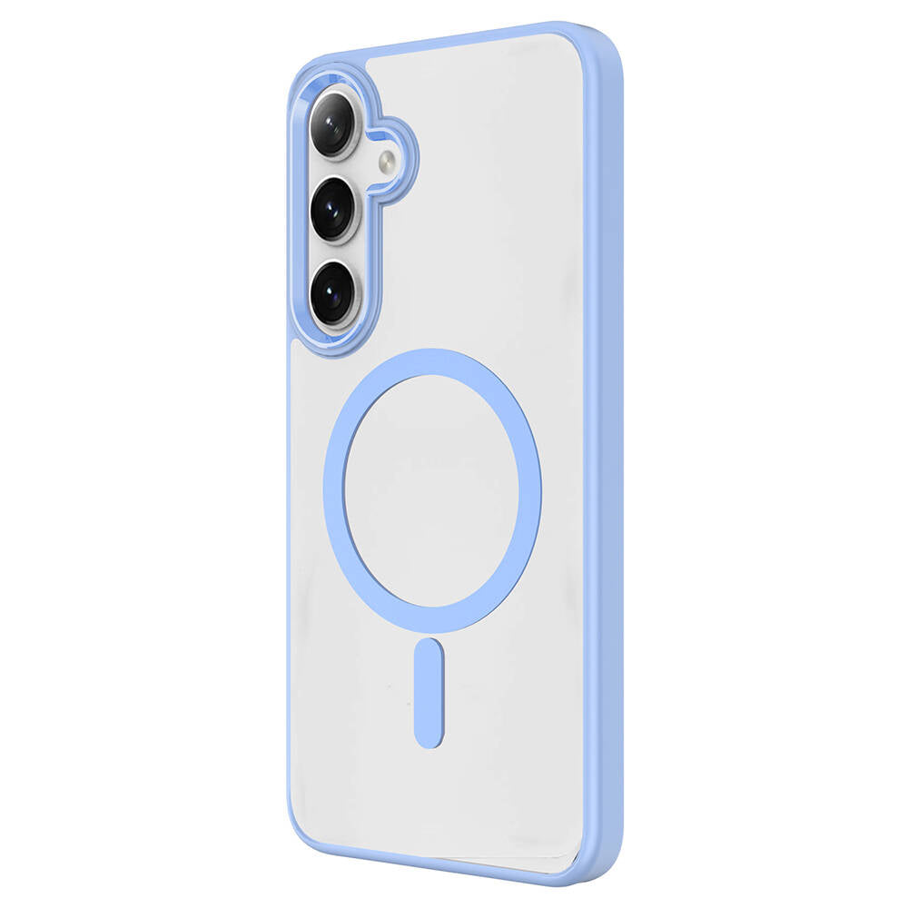 Galaxy S24 Kılıf M-safe Şarj Özellikli Zore Krom M-safe Silikon Kapak Mavi