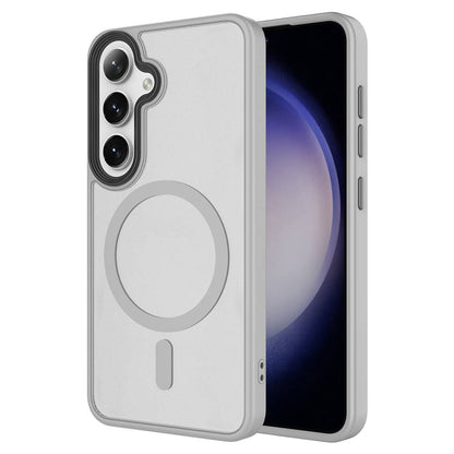 Galaxy S24 Kılıf Sert PC Arka Yüzey Wireless Şarj Özellikli Zore Flet M-safe Kapak Gri