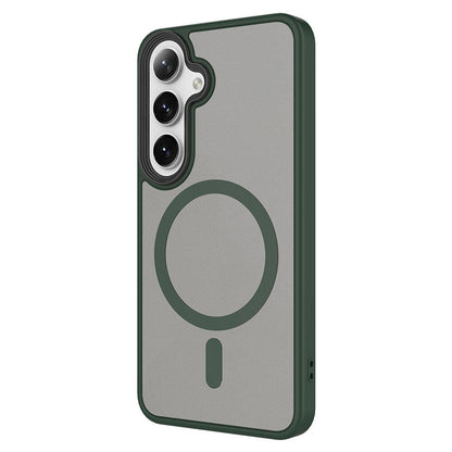 Galaxy S24 Kılıf Sert PC Arka Yüzey Wireless Şarj Özellikli Zore Flet M-safe Kapak Koyu Yeşil