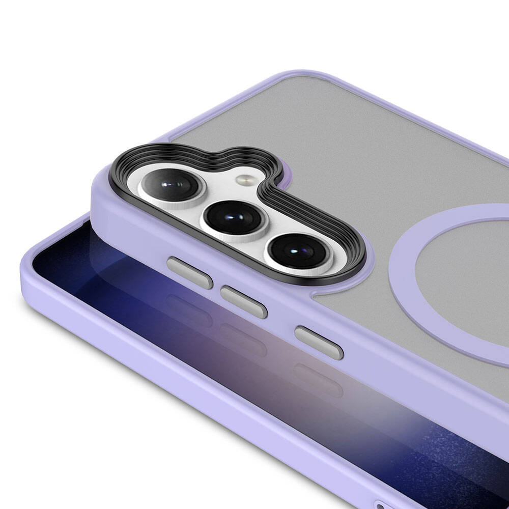 Galaxy S24 Kılıf Sert PC Arka Yüzey Wireless Şarj Özellikli Zore Flet M-safe Kapak Lila