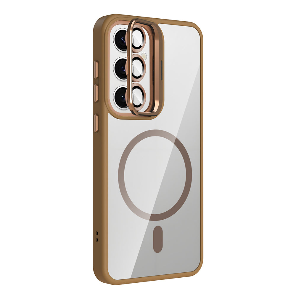 Galaxy S24 Kılıf Standlı ve Kamera Lens Hediyeli M-Safe Şarj Özellikli Zore Etro Kapak Derin Mor