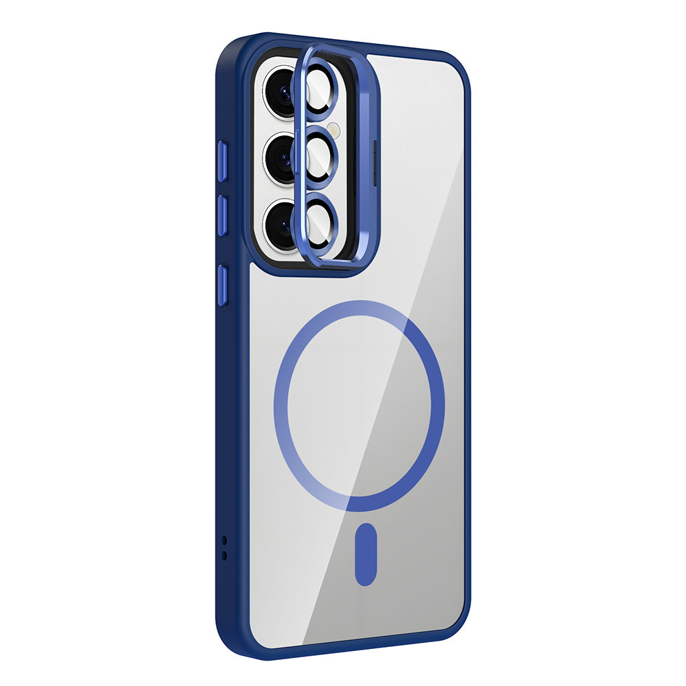 Galaxy S24 Kılıf Standlı ve Kamera Lens Hediyeli M-Safe Şarj Özellikli Zore Etro Kapak Siyah