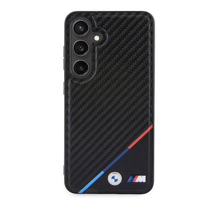 Galaxy S24 Plus Kılıf BMW Orjinal Lisanslı M-safe Şarj Özellikli M Logolu Üç Çizgili PU Karbon Kapak