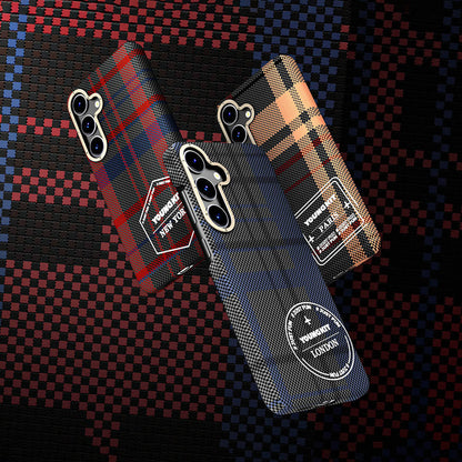 Galaxy S24 Plus Kılıf Ekose Desenli Youngkit Gezhi Serisi Kapak Mavi