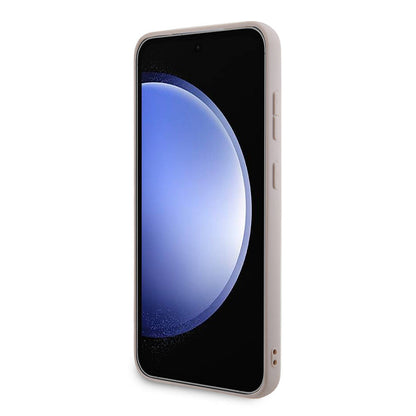 Galaxy S24 Plus Kılıf Guess Orjinal Lisanslı PU Deri Yazı ve 4G Metal Logolu Desenli Kapak Kahverengi