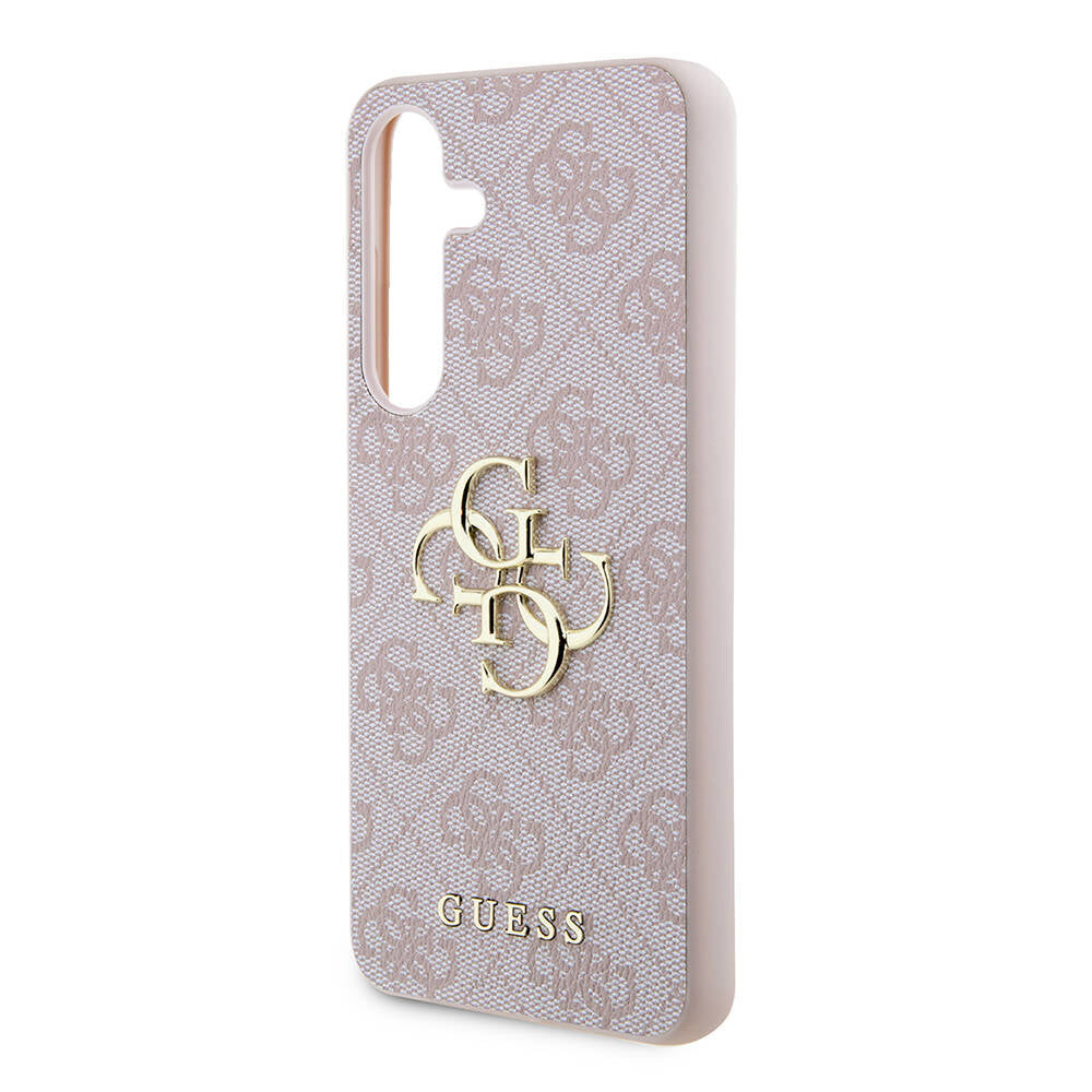 Galaxy S24 Plus Kılıf Guess Orjinal Lisanslı PU Deri Yazı ve 4G Metal Logolu Desenli Kapak Pembe