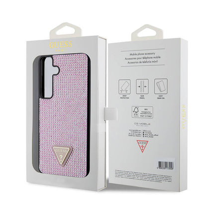 Galaxy S24 Plus Kılıf Guess Orjinal Lisanslı Taşlı Arka Yüzey Üçgen Logolu Kapak Pembe