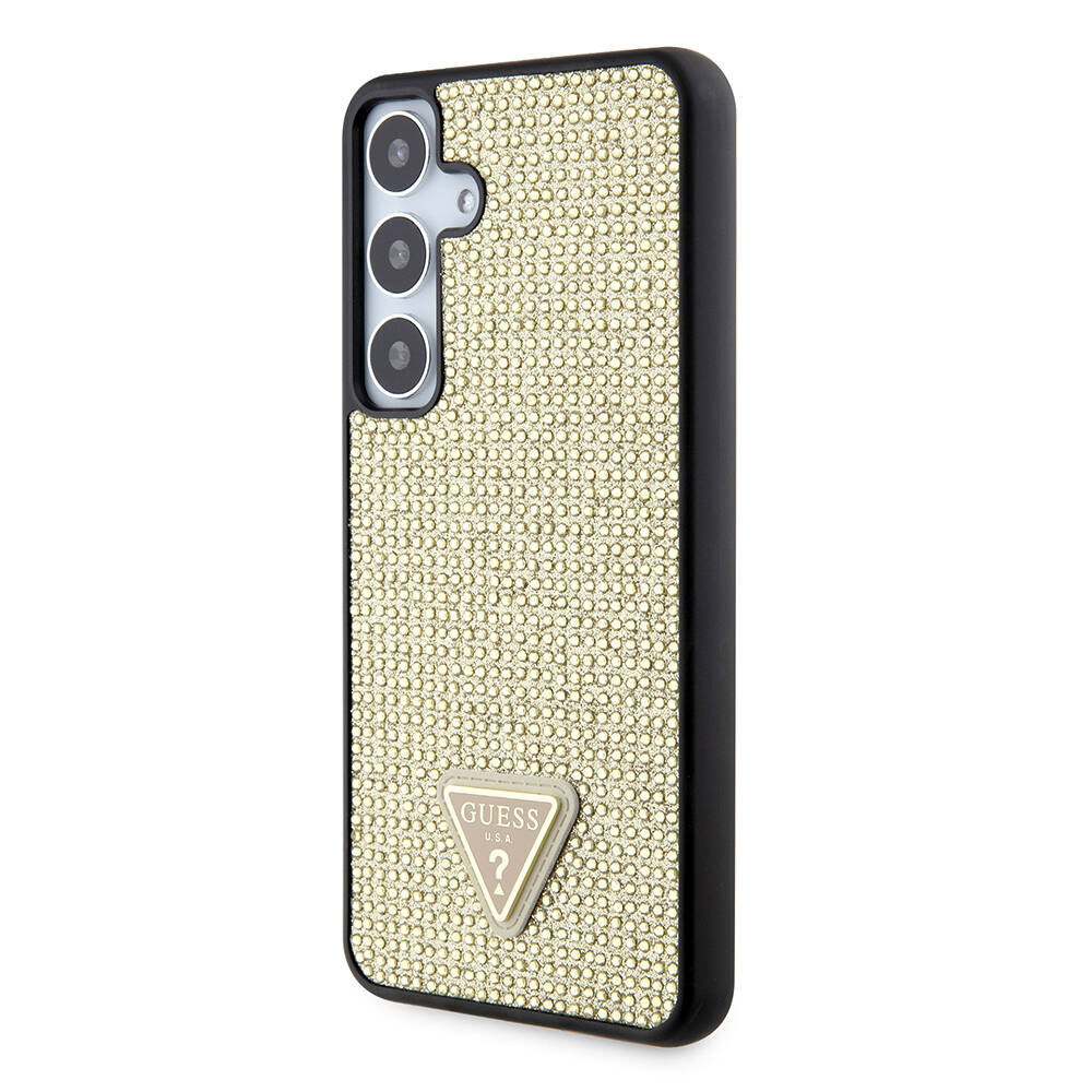 Galaxy S24 Plus Kılıf Guess Orjinal Lisanslı Taşlı Arka Yüzey Üçgen Logolu Kapak Gold