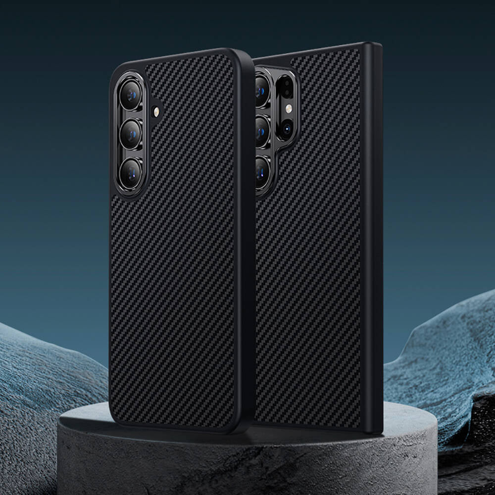 Galaxy S24 Plus Kılıf Karbon Fiber M-safe Şarj Özellikli Benks Hybrid ArmorPro 600D Kevlar Kapak Siyah