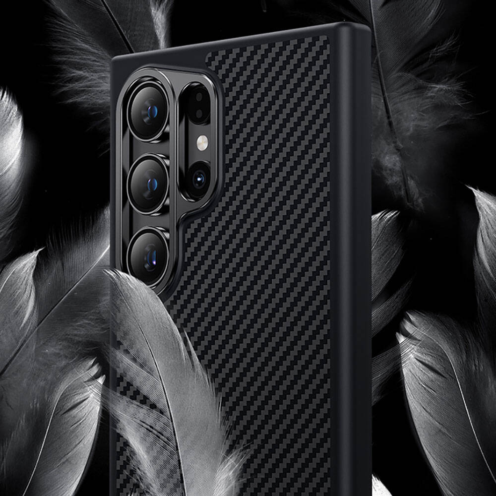 Galaxy S24 Plus Kılıf Karbon Fiber M-safe Şarj Özellikli Benks Hybrid ArmorPro 600D Kevlar Kapak Siyah