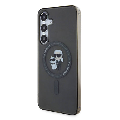 Galaxy S24 Plus Kılıf Karl Lagerfeld Orjinal Lisanslı M-safe Şarj Özellikli Karl & Choupette IML Baskılı Kapak Siyah