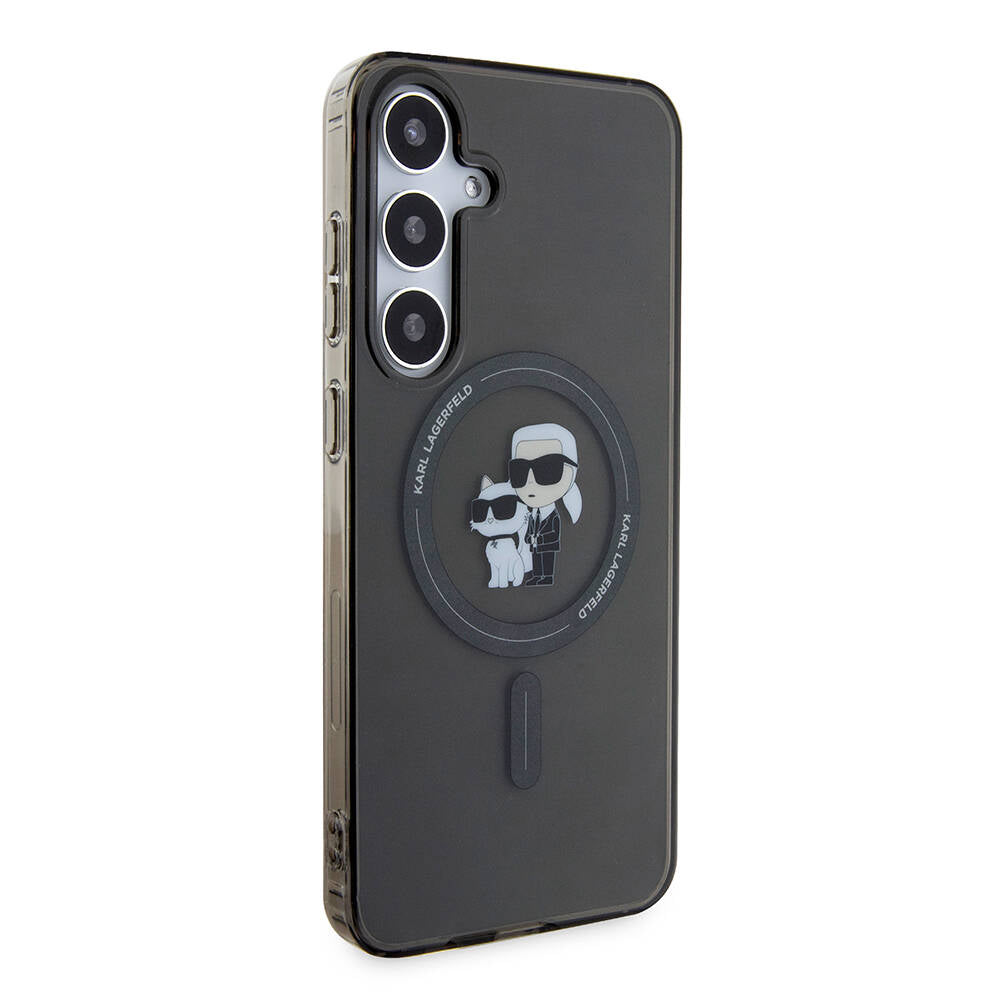 Galaxy S24 Plus Kılıf Karl Lagerfeld Orjinal Lisanslı M-safe Şarj Özellikli Karl & Choupette IML Baskılı Kapak Siyah