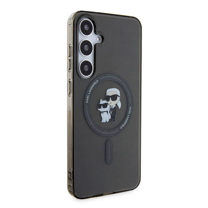 Galaxy S24 Plus Kılıf Karl Lagerfeld Orjinal Lisanslı M-safe Şarj Özellikli Karl & Choupette IML Baskılı Kapak Siyah