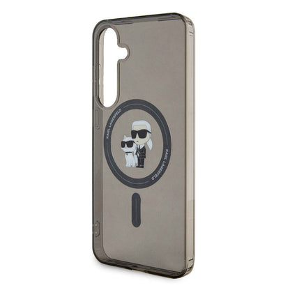 Galaxy S24 Plus Kılıf Karl Lagerfeld Orjinal Lisanslı M-safe Şarj Özellikli Karl & Choupette IML Baskılı Kapak Siyah