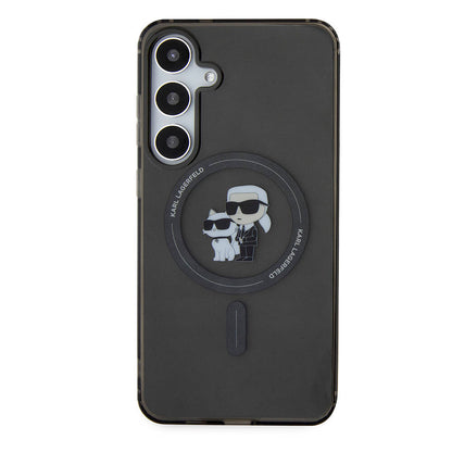 Galaxy S24 Plus Kılıf Karl Lagerfeld Orjinal Lisanslı M-safe Şarj Özellikli Karl & Choupette IML Baskılı Kapak Siyah