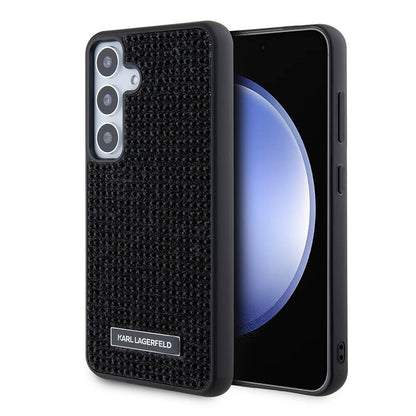 Galaxy S24 Plus Kılıf Karl Lagerfeld Taşlı Metal Logo Orjinal Lisanslı Kapak Siyah