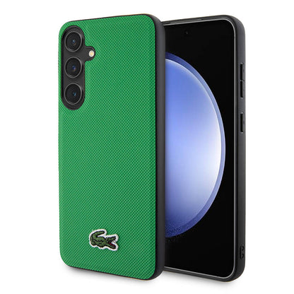 Galaxy S24 Plus Kılıf Lacoste Orjinal Lisanslı PU Pike Desenli Arka Yüzey İkonik Timsah Dokuma Logolu Kapak Siyah