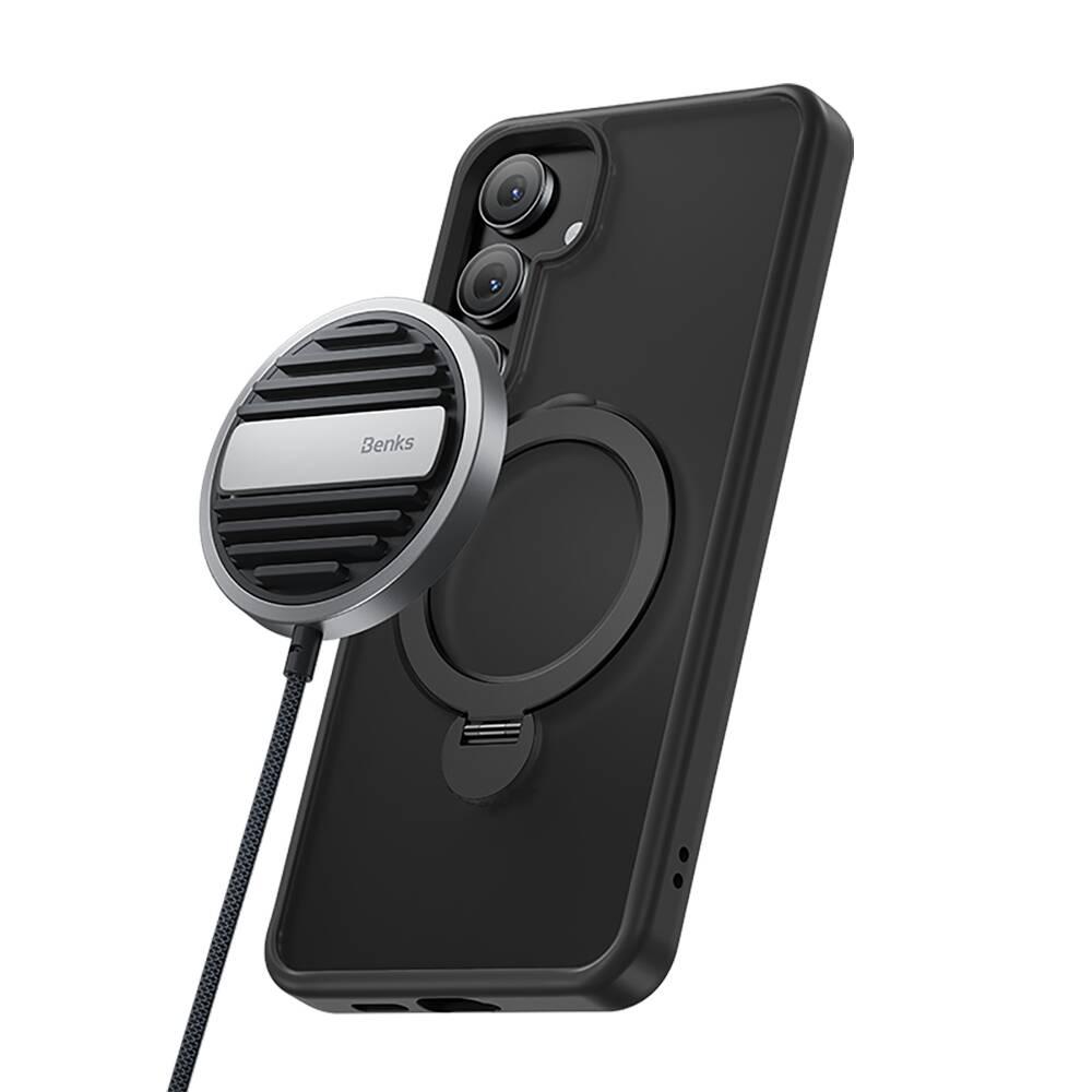 Galaxy S24 Plus Kılıf M-safe Şarj Özellikli Benks Standlı Mist Protective Kapak Mavi