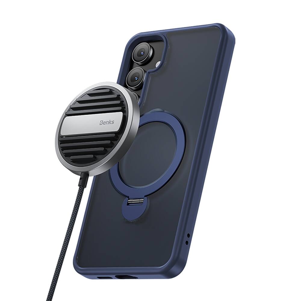 Galaxy S24 Plus Kılıf M-safe Şarj Özellikli Benks Standlı Mist Protective Kapak Mavi