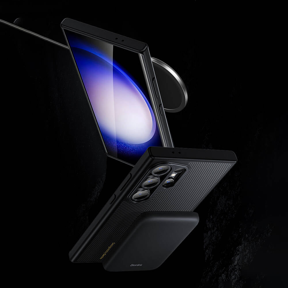 Galaxy S24 Plus Kılıf M-safe Şarj Özellikli Karbon Fiber Benks Montage Hybrid ArmorPro Kevlar Kapak Siyah