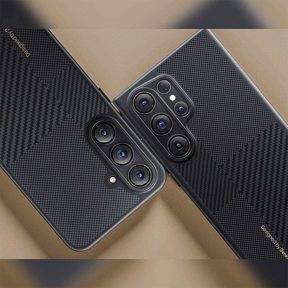 Galaxy S24 Plus Kılıf M-safe Şarj Özellikli Karbon Fiber Benks Montage Hybrid ArmorPro Kevlar Kapak Siyah