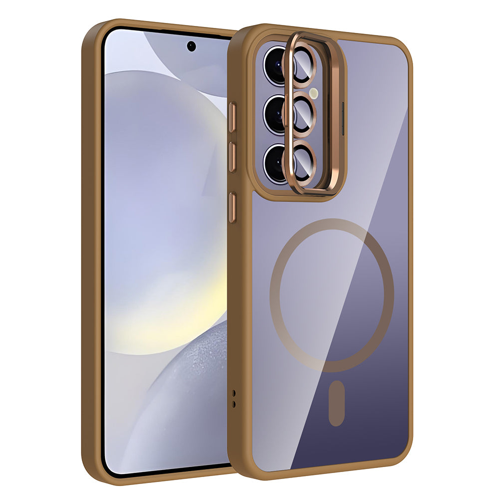 Galaxy S24 Plus Kılıf Standlı ve Kamera Lens Hediyeli M-Safe Şarj Özellikli Zore Etro Kapak Derin Mor