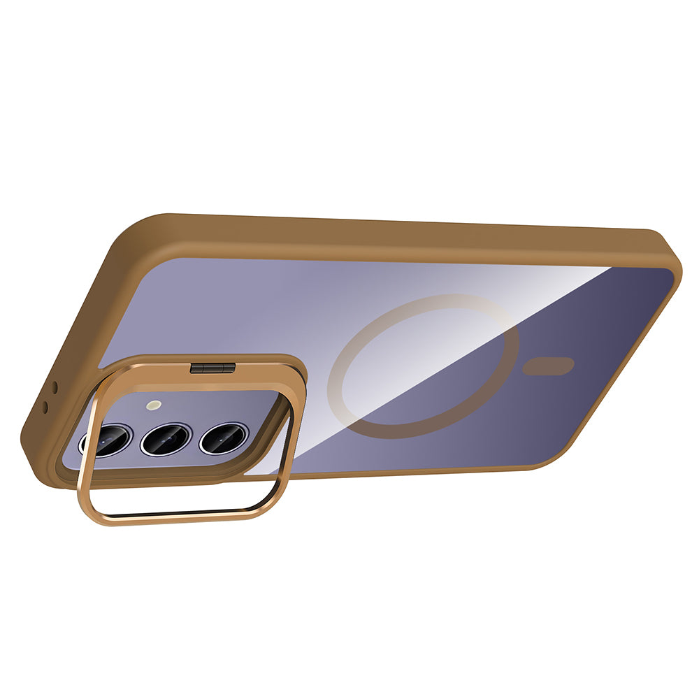 Galaxy S24 Plus Kılıf Standlı ve Kamera Lens Hediyeli M-Safe Şarj Özellikli Zore Etro Kapak Lacivert