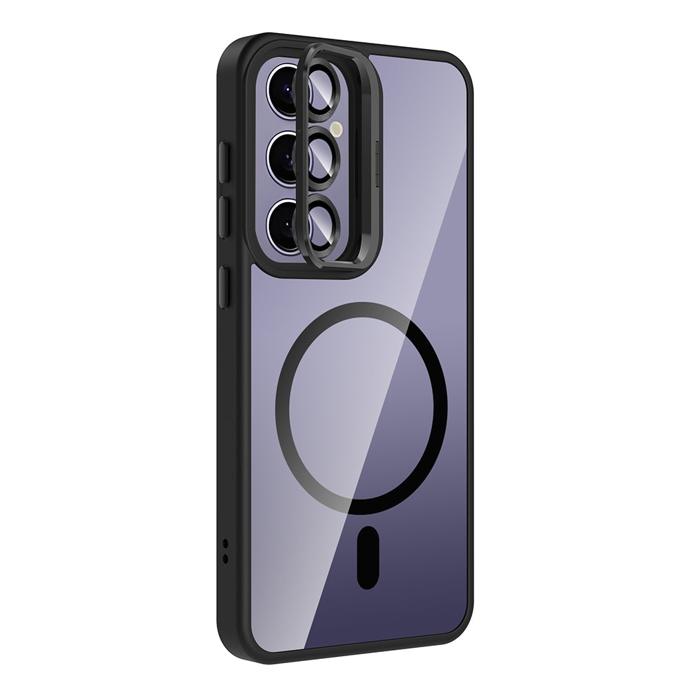 Galaxy S24 Plus Kılıf Standlı ve Kamera Lens Hediyeli M-Safe Şarj Özellikli Zore Etro Kapak Lacivert