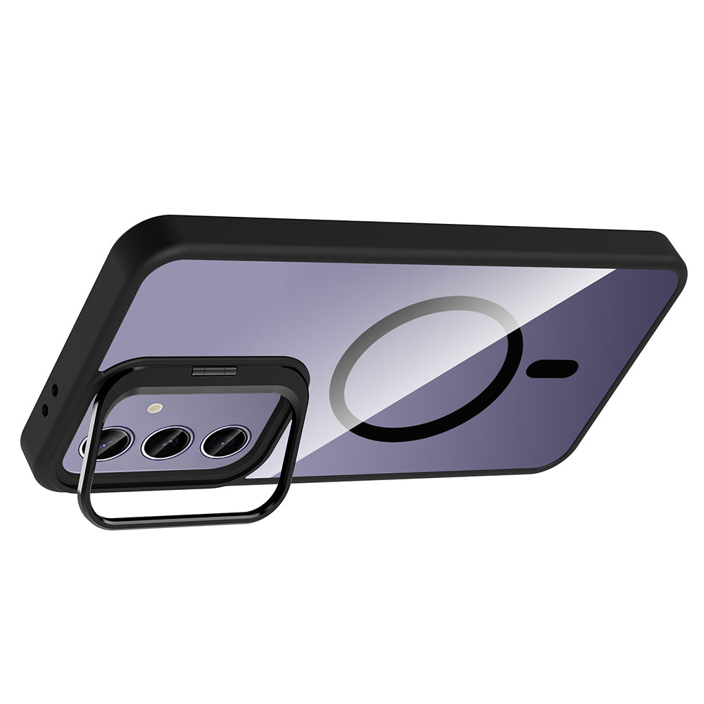 Galaxy S24 Plus Kılıf Standlı ve Kamera Lens Hediyeli M-Safe Şarj Özellikli Zore Etro Kapak Lacivert