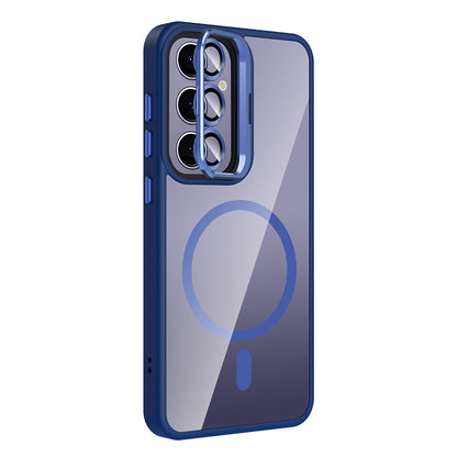 Galaxy S24 Plus Kılıf Standlı ve Kamera Lens Hediyeli M-Safe Şarj Özellikli Zore Etro Kapak Derin Mor