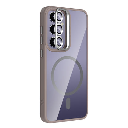 Galaxy S24 Plus Kılıf Standlı ve Kamera Lens Hediyeli M-Safe Şarj Özellikli Zore Etro Kapak Lacivert