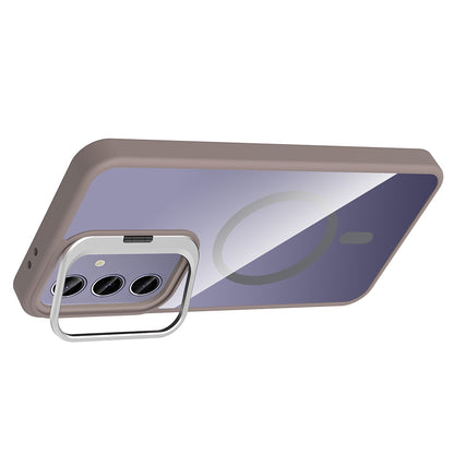 Galaxy S24 Plus Kılıf Standlı ve Kamera Lens Hediyeli M-Safe Şarj Özellikli Zore Etro Kapak Desert Titanyum