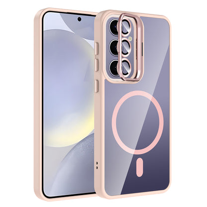 Galaxy S24 Plus Kılıf Standlı ve Kamera Lens Hediyeli M-Safe Şarj Özellikli Zore Etro Kapak Pembe