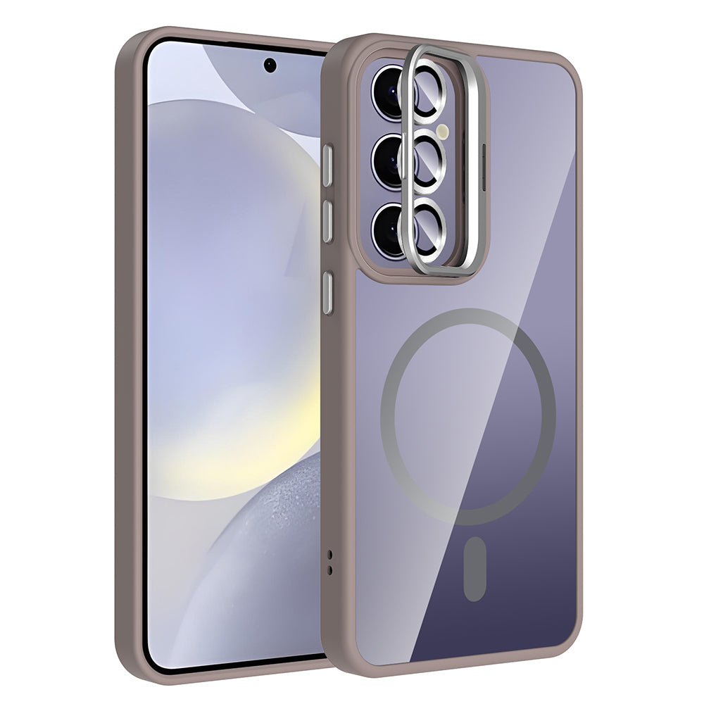 Galaxy S24 Plus Kılıf Standlı ve Kamera Lens Hediyeli M-Safe Şarj Özellikli Zore Etro Kapak