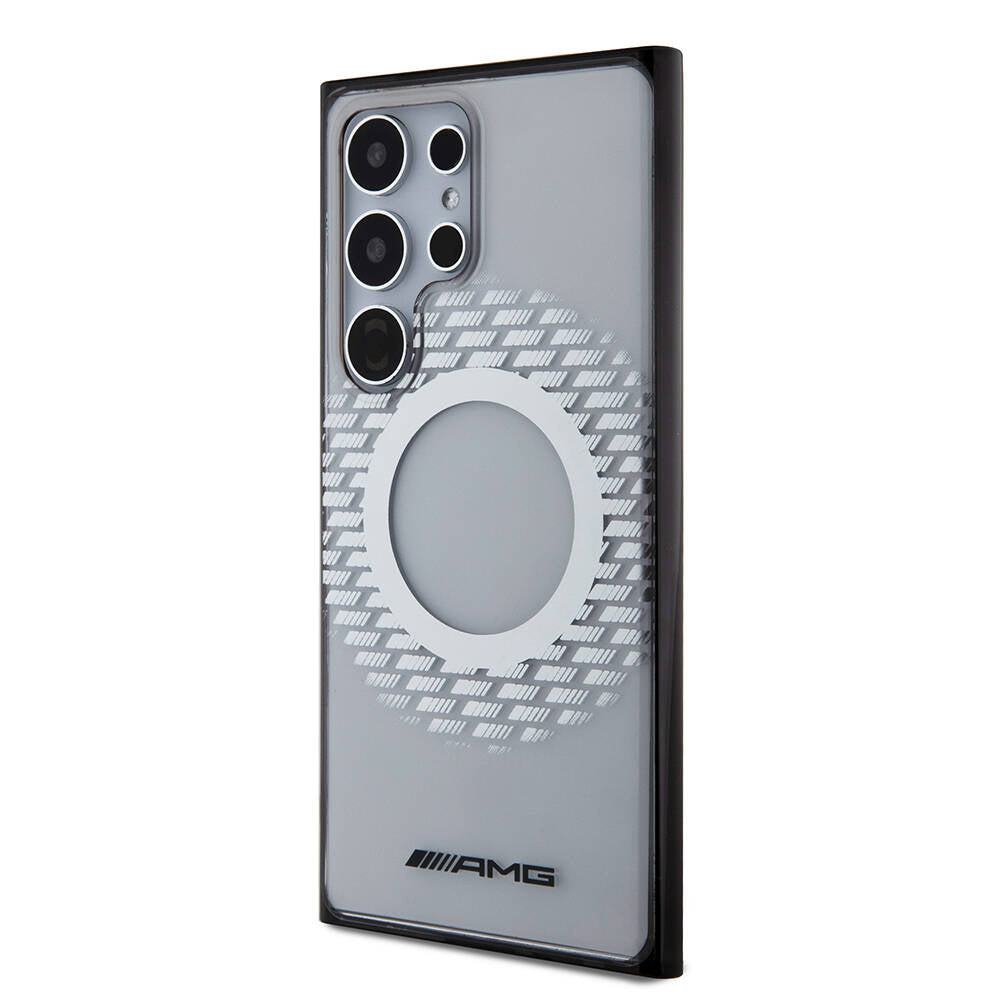 Galaxy S24 Ultra Kılıf AMG Orjinal Lisanslı M-safe Şarj Özellikli Eşkenar Dörtgen Desenli Transparan Kapak Renksiz
